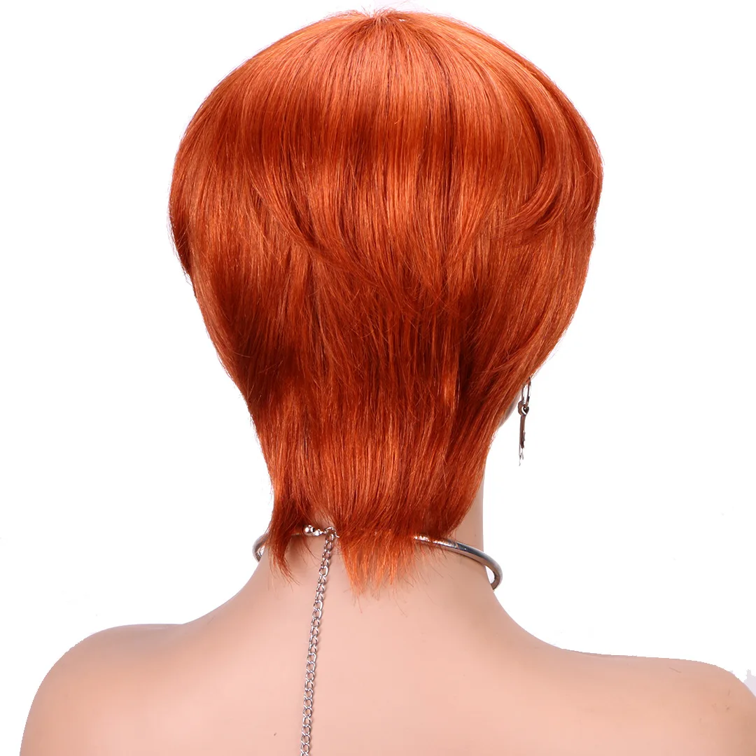 Perruques de cheveux humains coupe Pixie courte avec frange pour femme, perruque fabriquée à la machine, 350 cheveux humains Remy, extension brésilienne, 100% #