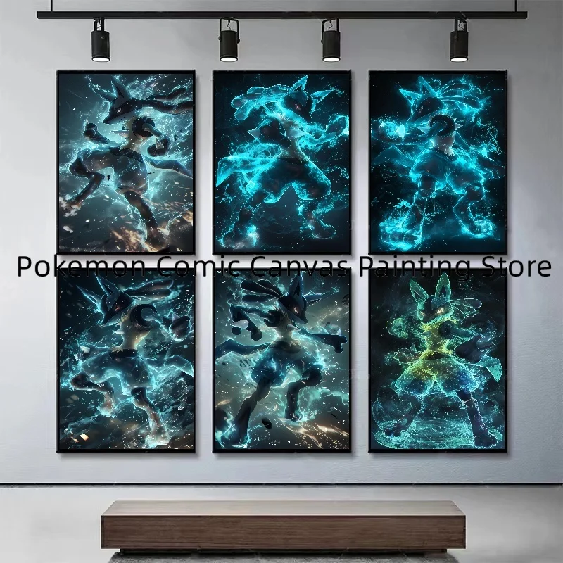 Anime Pokemon Canvas Paintings for Kids Interconnected Posters and Prints Wall Art Pictures Home Decor Lucario Tile Gifts