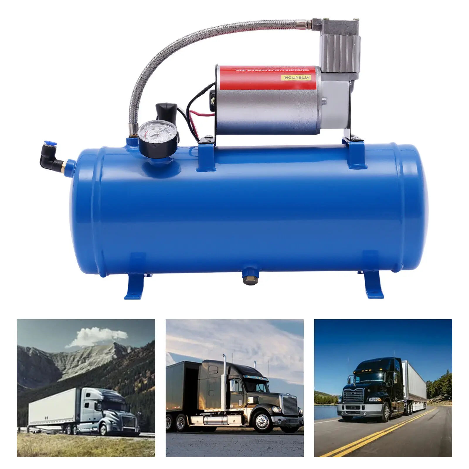 Portable Air Compressor 150 PSI with Universal Liter Tank Train Air Horn Kit DC 12V Blue