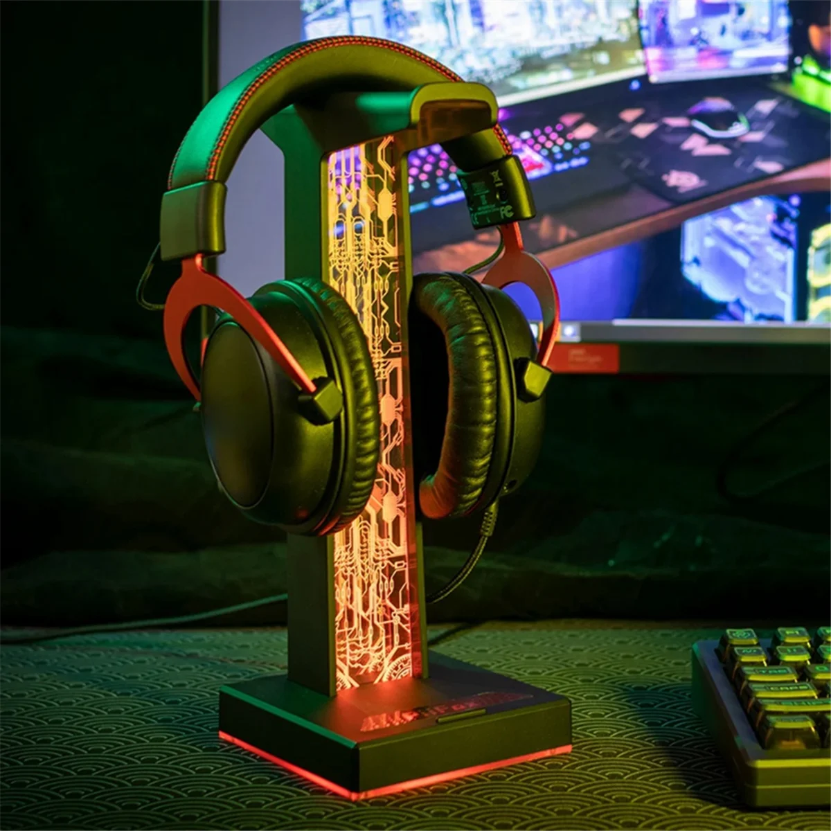 ที่วางชุดหูฟังสําหรับเล่นเกม Piifox RGB ยอดนิยมพร้อมไฟ 10 ดวง อินเทอร์เฟซ USB คู่