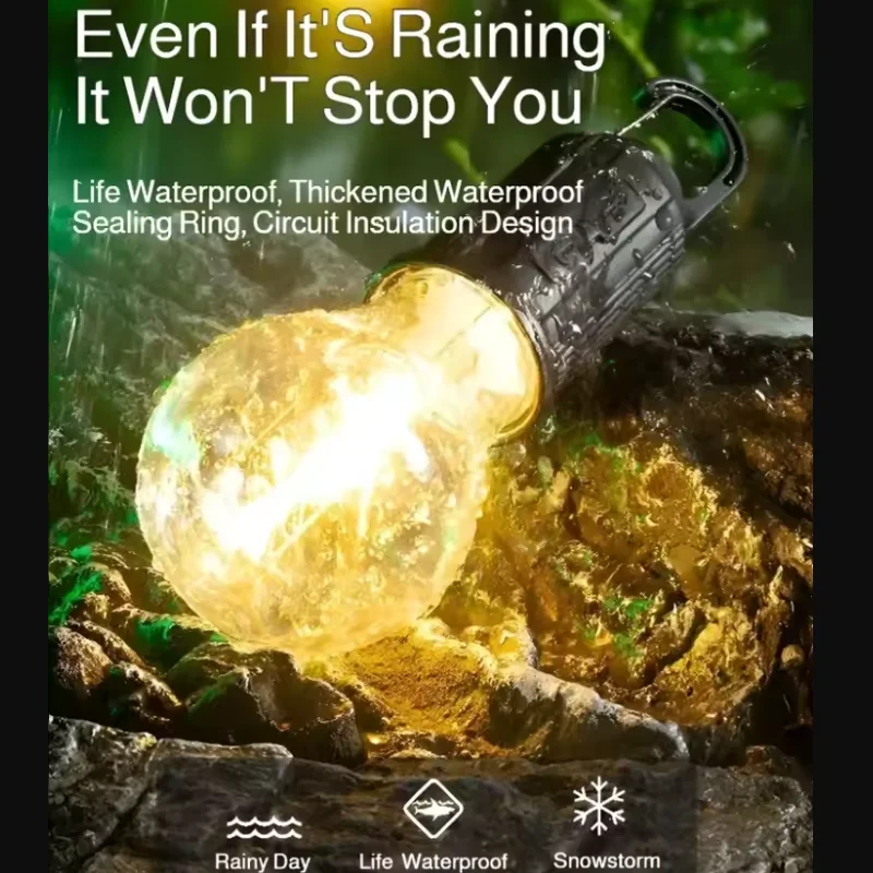 Solar Powered LED Lamp Bulbs Outdoor USB Charging Camping Light BBQ Atmosphere Night Lights Waterproof Flashlight Essentials