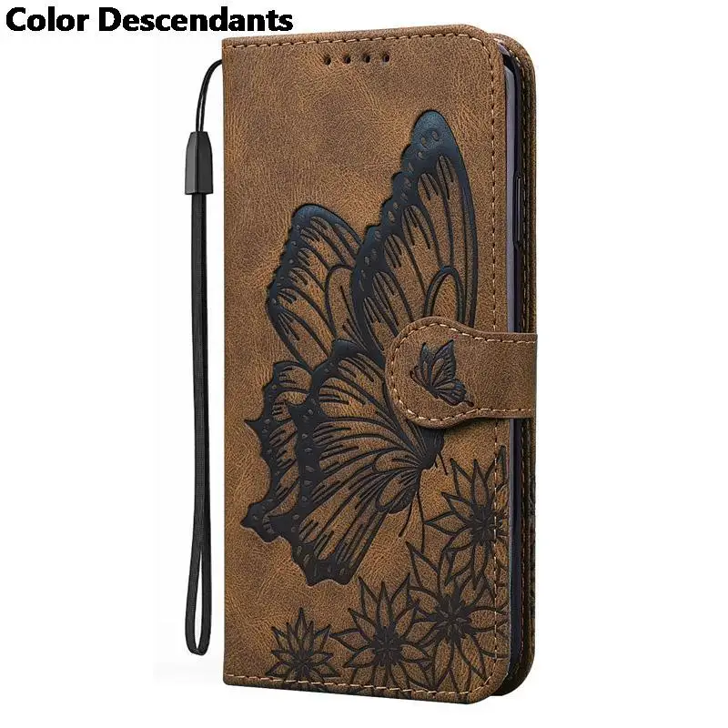 3D Embossed Butterfly Flower Flip Cover For iPhone 6 6S 7 8 Plus 12 Mini 11 Pro Xs Max X Xr Fluff Leather Wallet Case Holster