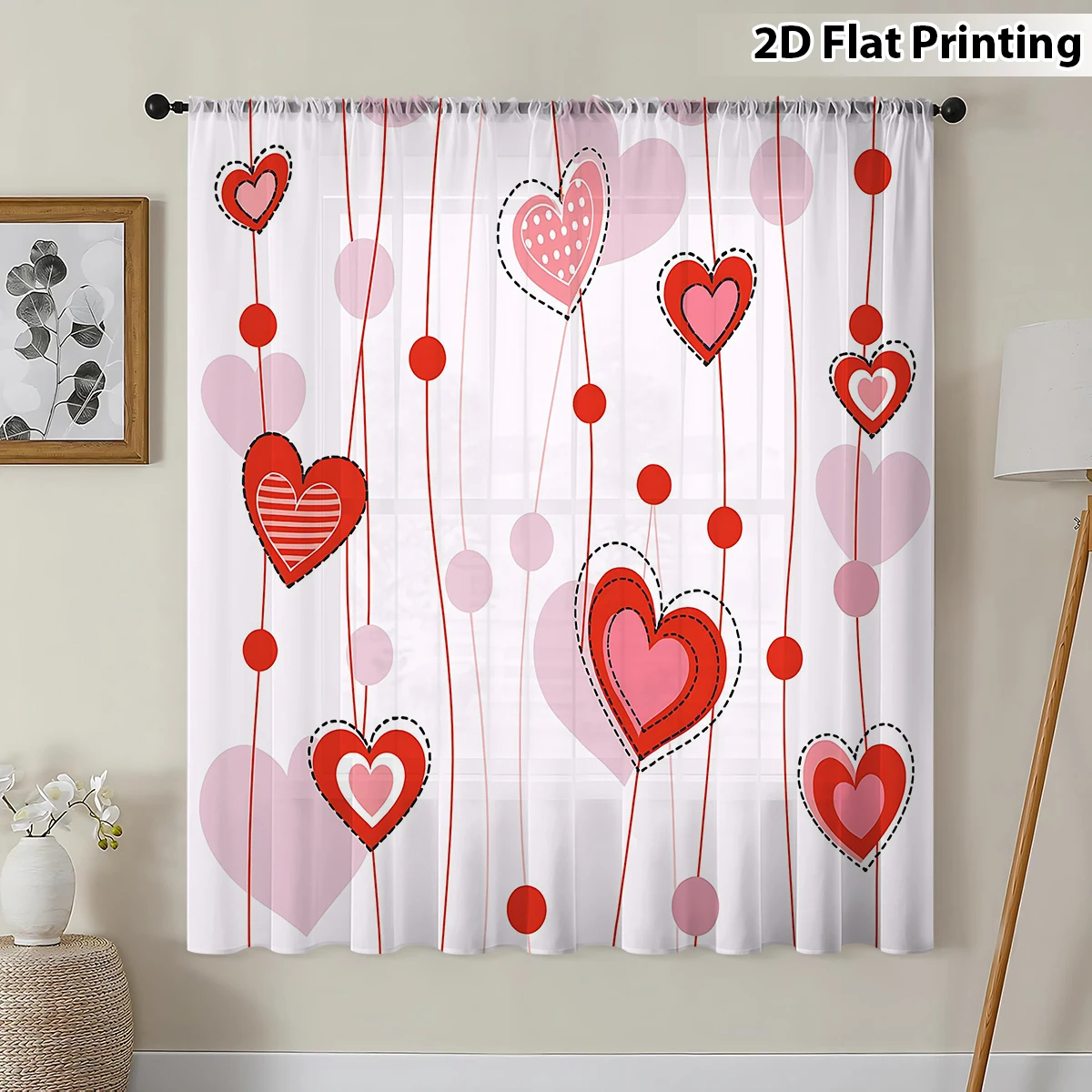 Romantico rosso rosa a forma di cuore tenda per finestra pezzo unico San Valentino asta tascabile camera da letto decorativa fresca e dolce