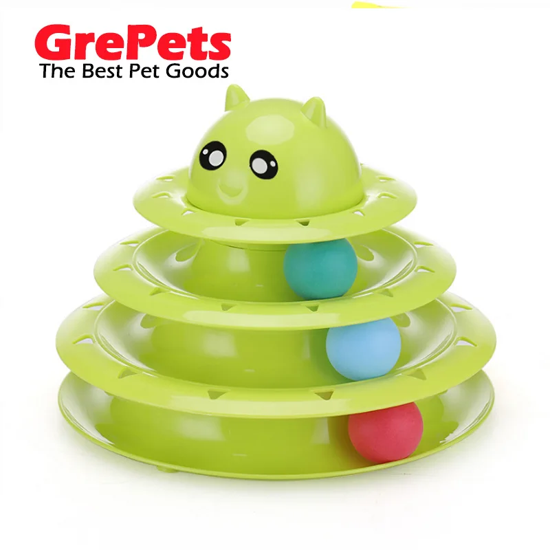 

3-Tier Cat Spinner Toy - Eco TPR Cat Face Top & Color Balls, Multi-Level Play for Solo Cats, Night Light Design