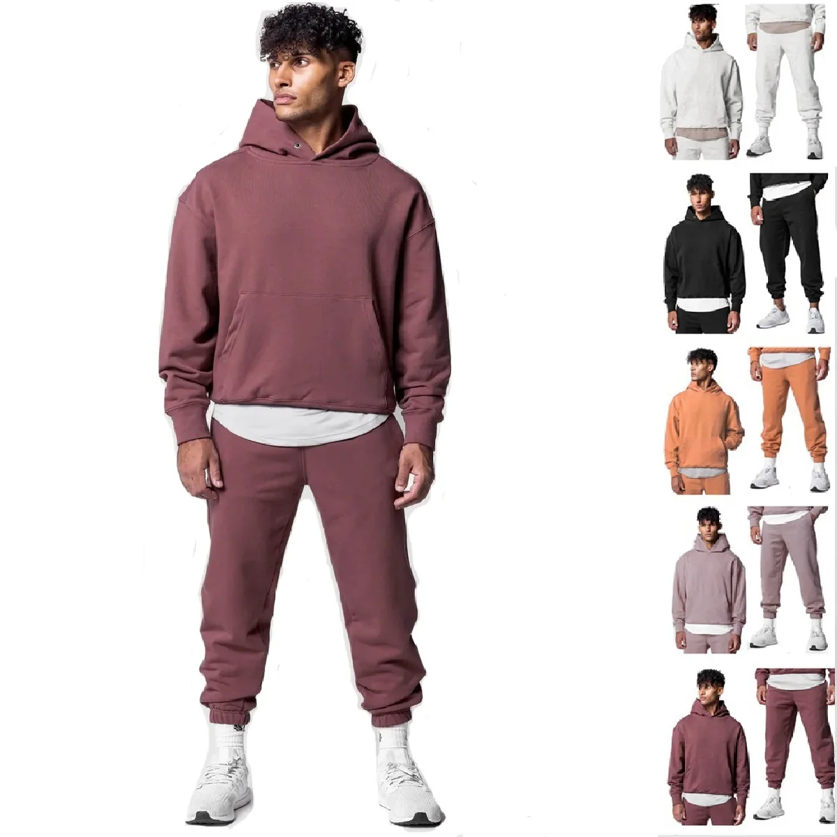 

Men's Cotton Training Sets Thick 320g Fitness Sports Kits Pullover Hooded Top Pants Sweatshirts Sweatpant Running Tracksuits
