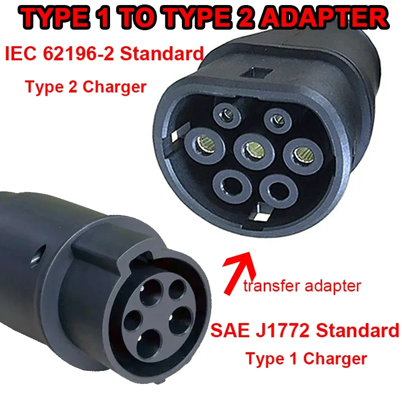 EVSE Adaptor 16A 32A Electric Vehicle Car EV Charger Connector SAE J1772 Socket Type 1 To Type 2 EV Adapter Socket