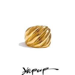 Yhpup 6789# Fashion Metal Striped Geometric Wide Ring Charm Texture Stainless Steel 18K Real Gold PVD Plated Finger Jewelry New