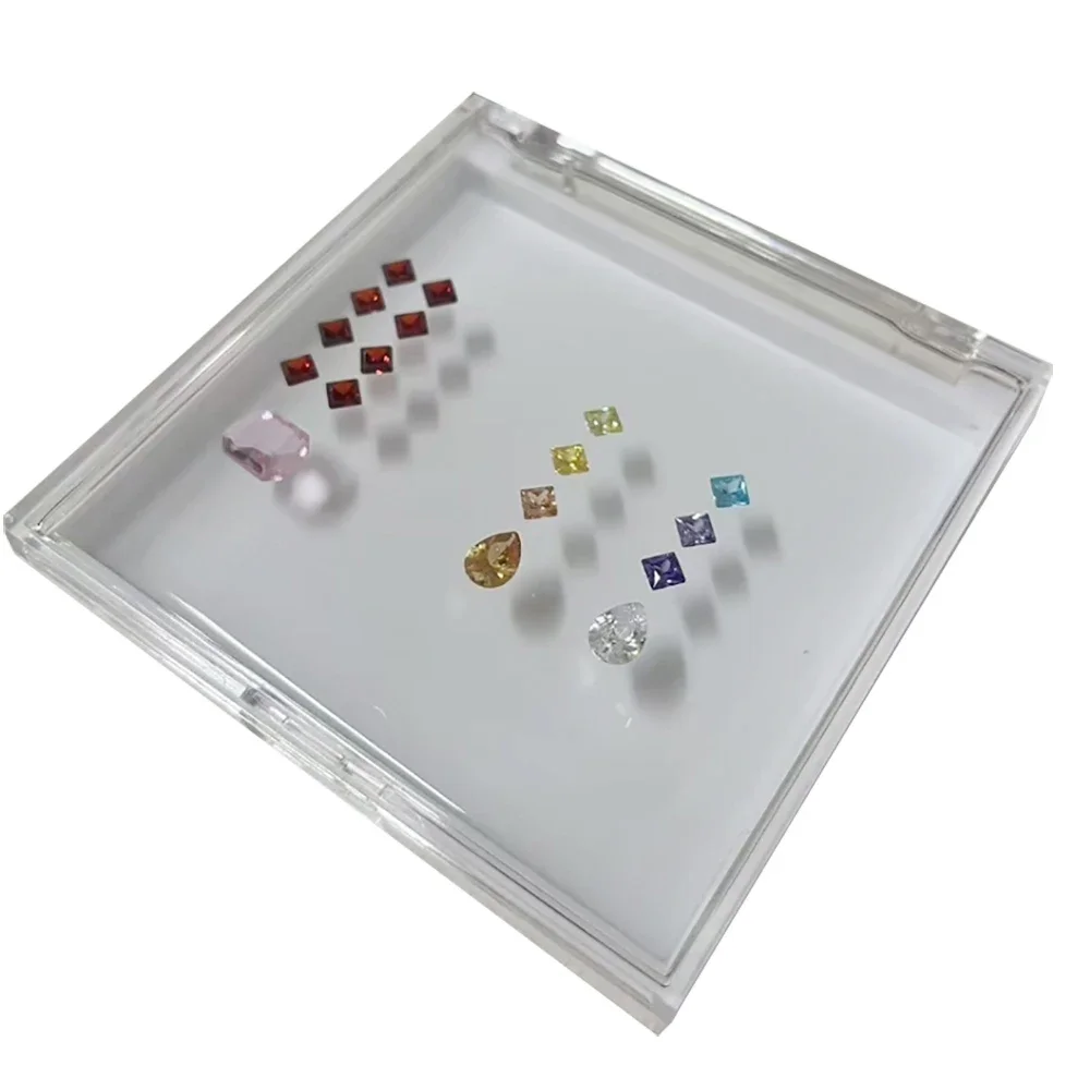 Acrylic Diamonds Storage Box Transperant Gem Stone Packaging Box Black and White Sponge Pad Bare Stone Jewelry Display Tray