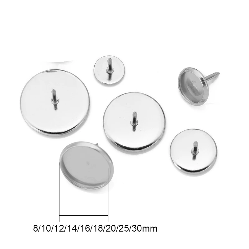 20sets 10 12 14 16 18 20 25 30 mm Stainless Steel Brooch Pins Base Bulk Cabochon Settings For Crafts DIY Jewelry Making Supplies