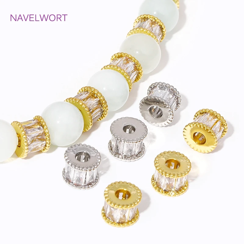 Wholesale 6 Styles 18K Gold Plated Inlaid Zircon Round Spacer Beads,Spacers Beads For Jewelry Making,DIY Bracelets Accessories