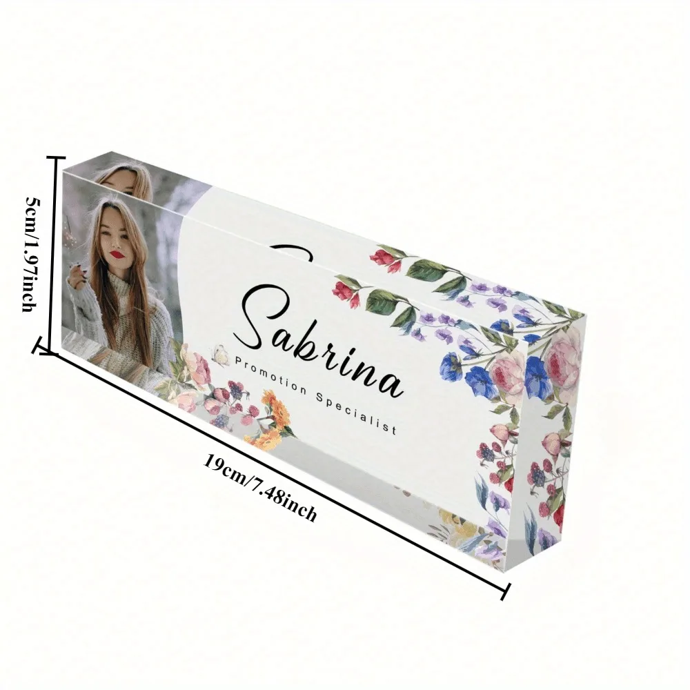 1PC Custom Acrylic Block Desktop Plaque, Upload Personal Photo & Text, Fixed‑Pattern ID Sign, Gift for Valentine Parent Day