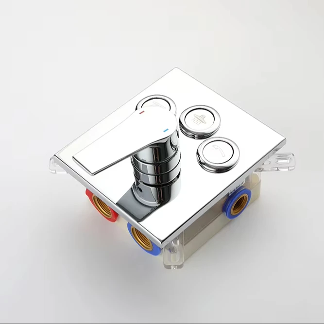 3 Ways  Solid Brass  Chrome Wall Push Button Hot and Cold Concealed Diverter  Mixer Valve