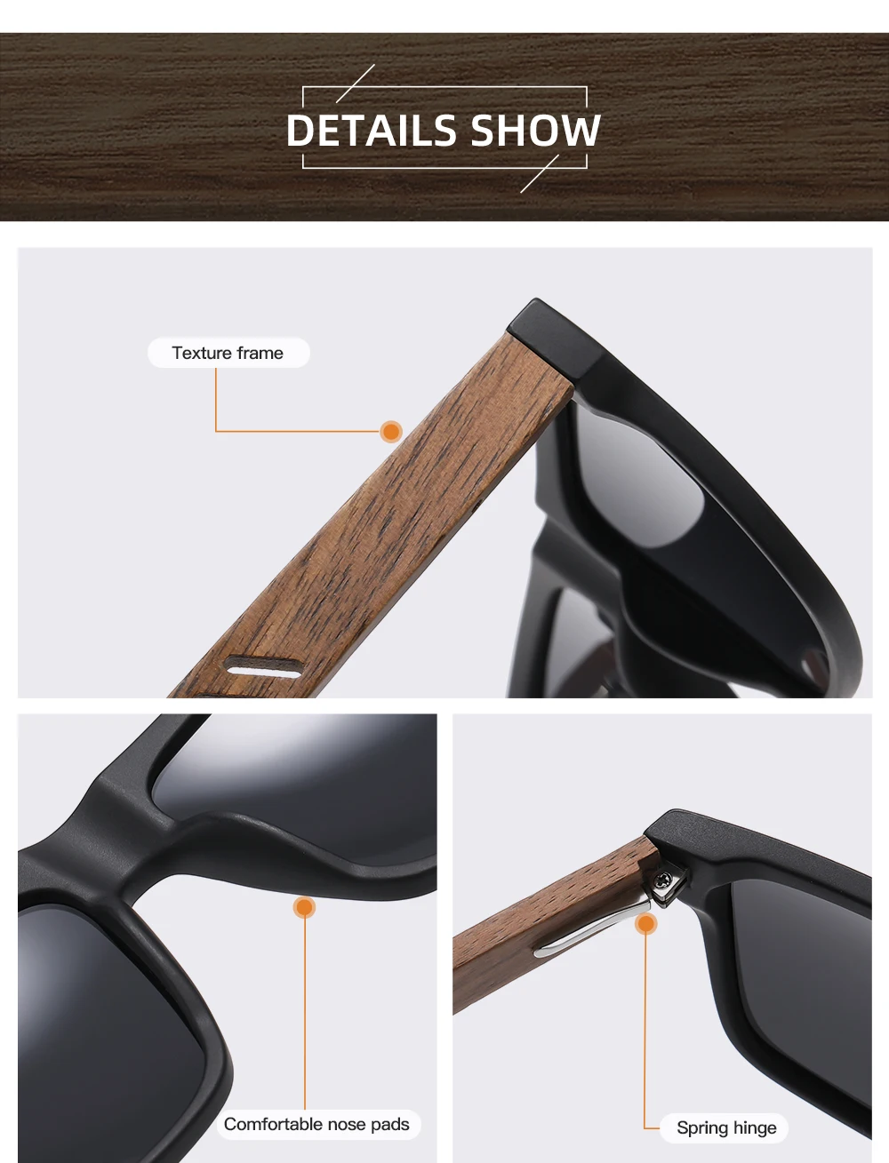 GM Neuheiten Schwarze Holz-Polarisierte Sonnenbrille für Herren Bambus-Sonnenbrille Rote UV400-Gläser Modische Fahrsonnenbrille CartonS5565 – Detail 8