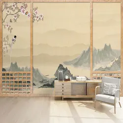 Customized products Wallpaper simulation wooden door Japanese tatami hotel background wall mural retro beauty salon Hanfu photo