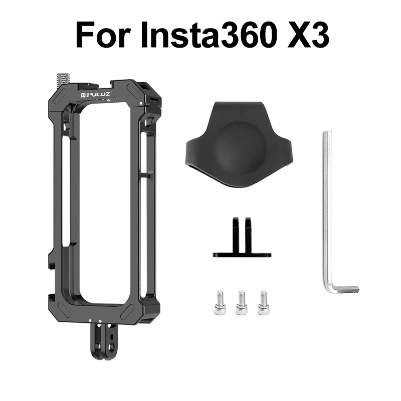 PULUZ Kamera-Schutzrahmen für Insta360 X3, Metallkäfig-Rig-Gehäuse mit erweiterter Kaltschuhbasis und Stativadapter