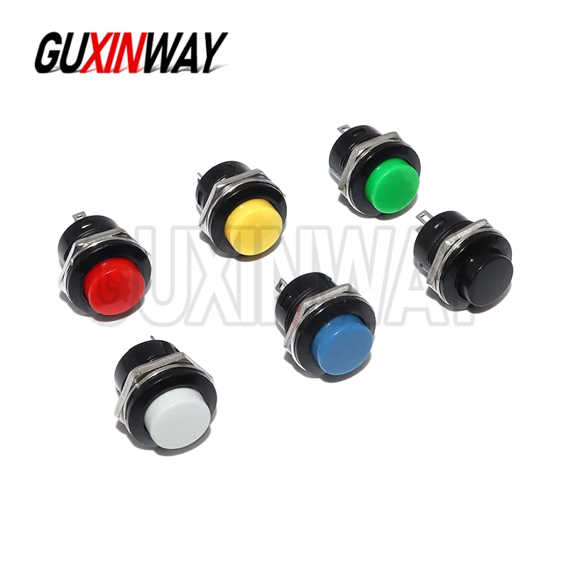 6PCS Momentary Push Button Switch 16mm Momentary 6A/125VAC 3A/250VAC Round Switches R13-507 BLACK RED GREEN WHITE BLUE YELLOW