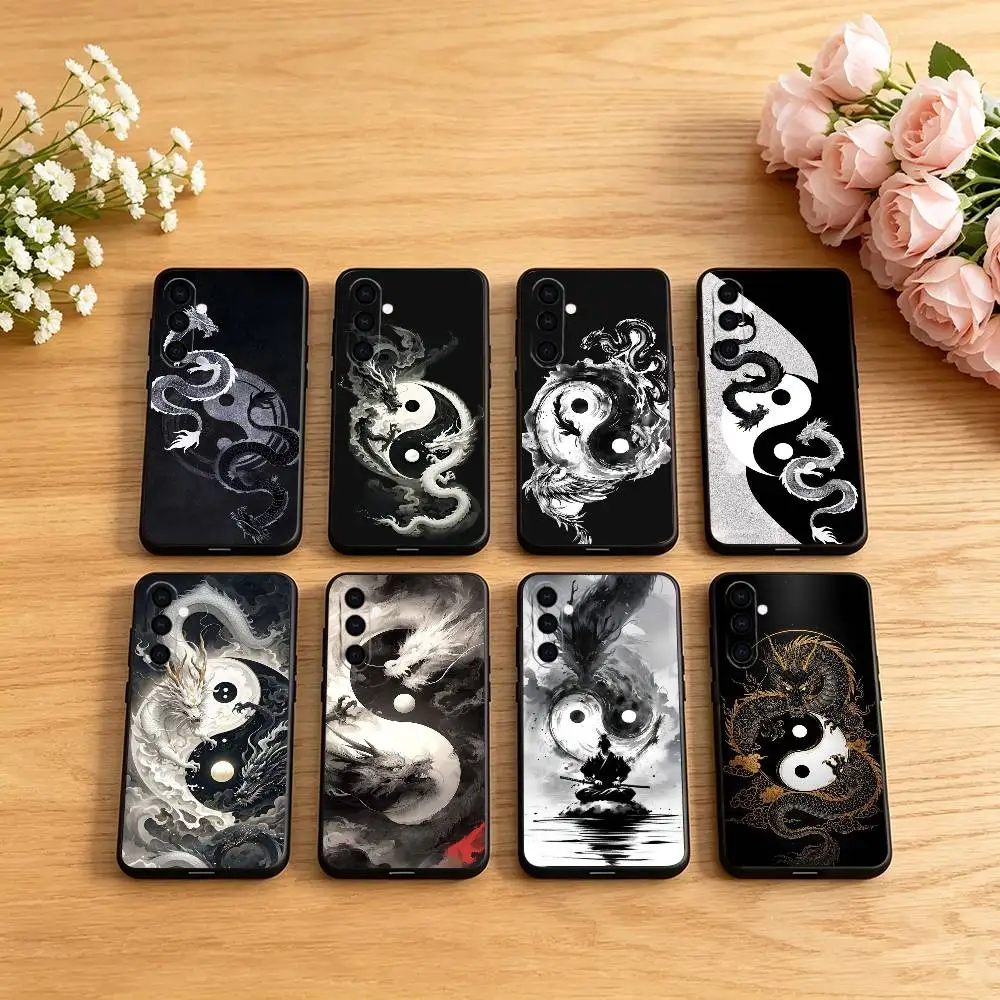 Japanese Art Dragon Yin Yang Phone Case For Samsung Galaxy A73,A72,A71,A70,A53,A52,A51,Others Soft Black Cover