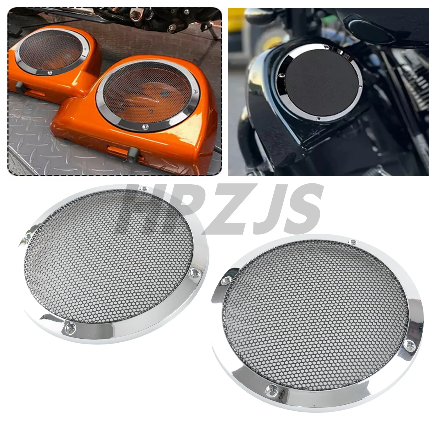 

Motorcycle 6.5" Saddlebag Lid Speaker Grill Cover Chrome For Harley Touring Road King Electra Street Glide 1983-2023