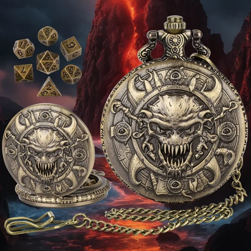 DND Dice Jewelry with Watch Case Retro Skull Eye Magic Watch Case Dice Board Game
