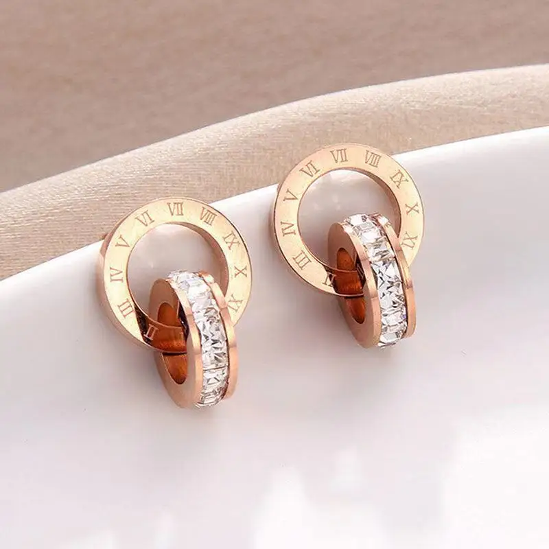 Zircon Roman Numeral Earrings For Women Stainless Steel Earrings Woman Fashion Jewelry Accessories
