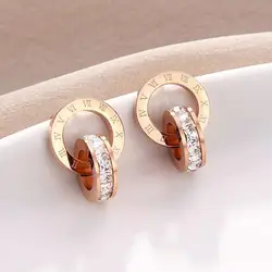 Zircon Roman Numeral Earrings For Women Stainless Steel Earrings Woman Fashion Jewelry Accessories