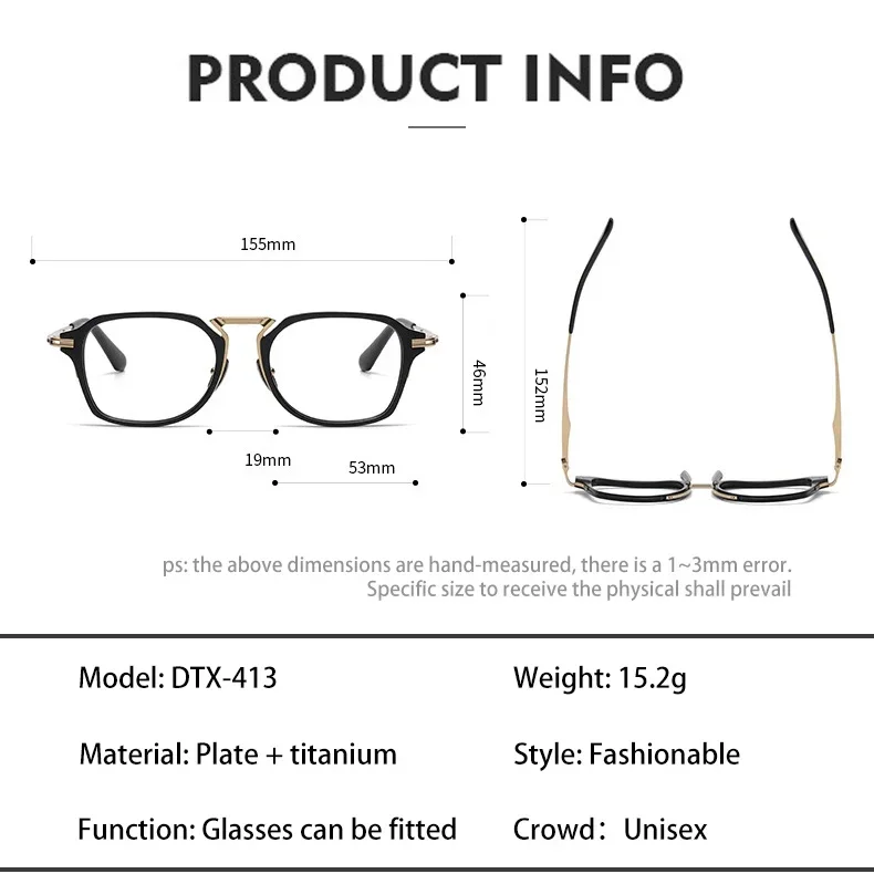 VICKY Retro Square Pure Titanium Eyeglasses Frames Simple Design Customizable Prescription Blue Light Protection Glasses DTX413