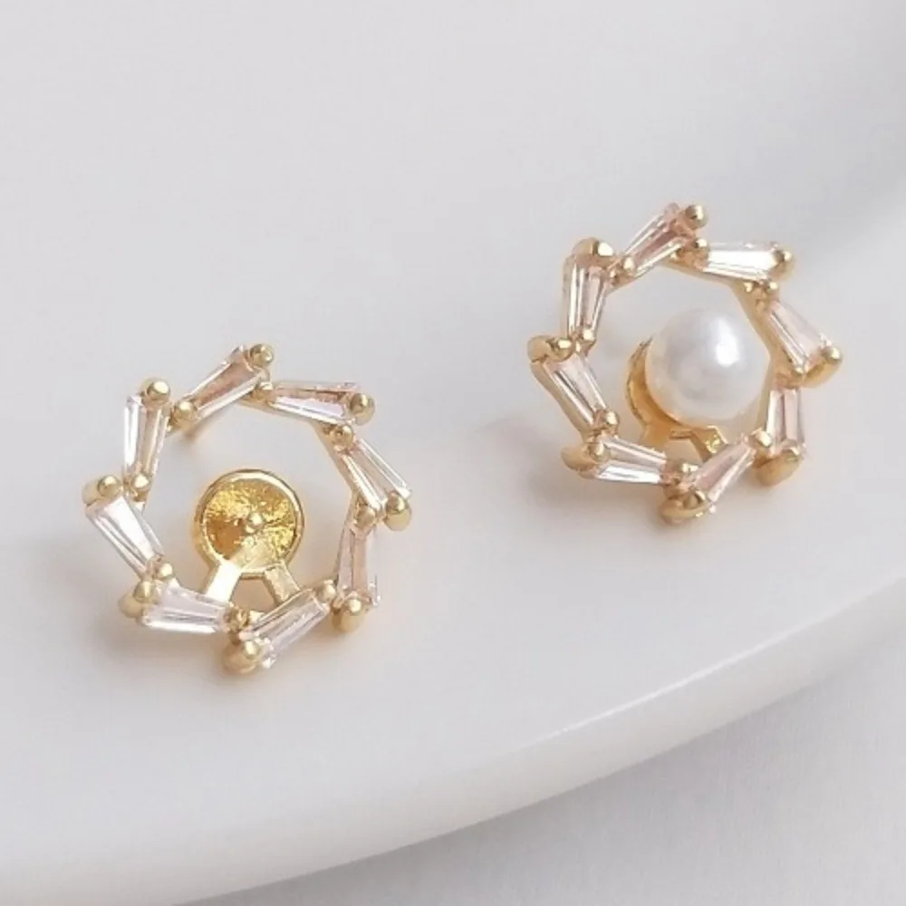 

Copper 14K Gold Color Half Hole Pearl Holder Garland Earrings Handmade DIY Earrings Ear Jewelry Accessories Material