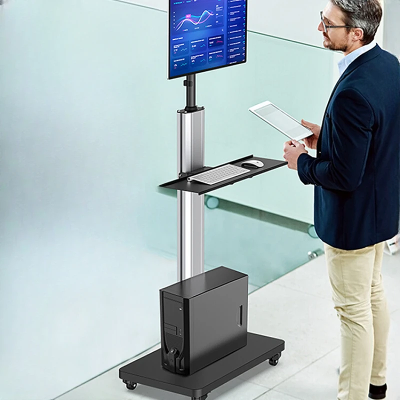 

Visual floor to floor mobile cart computer display bracket lifting universal standing office desk keyboard and mouse holder