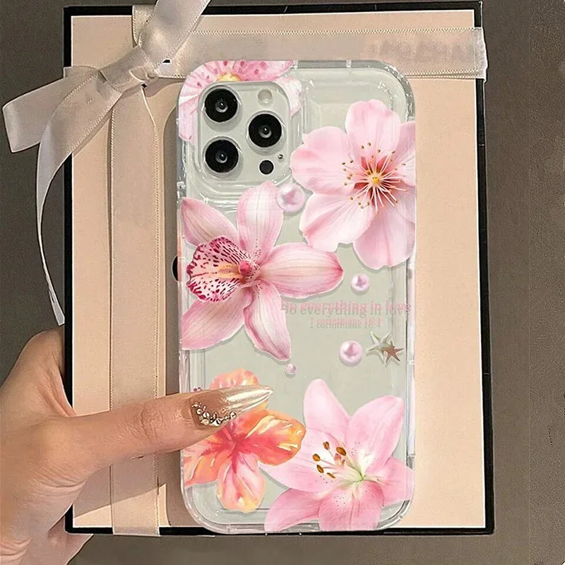 الأرجواني زهرة الطباعة واضح للصدمات جراب هاتف آيفون 17 11 12 13 14 15 16 برو ماكس Mini 17Air 14 Plus 16E لينة غطاء من البولي يوريثان #4