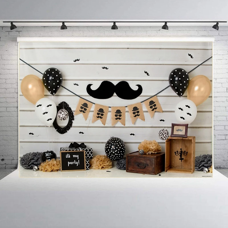 7X5ft Photography Background Balloon Happy Party Theme Black Beard Photo Studio Background Cloth For Party Photo