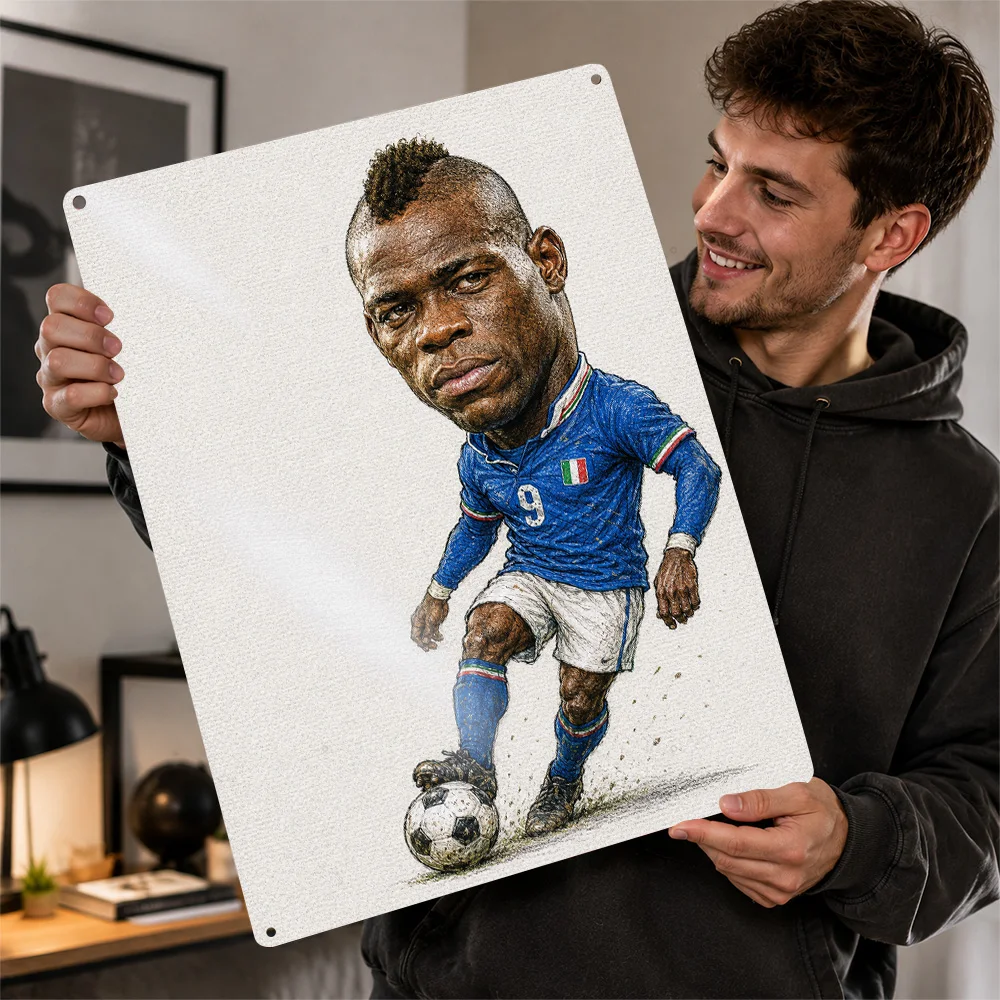 Mario Balotelli Football Textured Poster Customized Metal Tin Sign Matchday Hero Style Wall Art Ideal For Game Room Or Bedroom