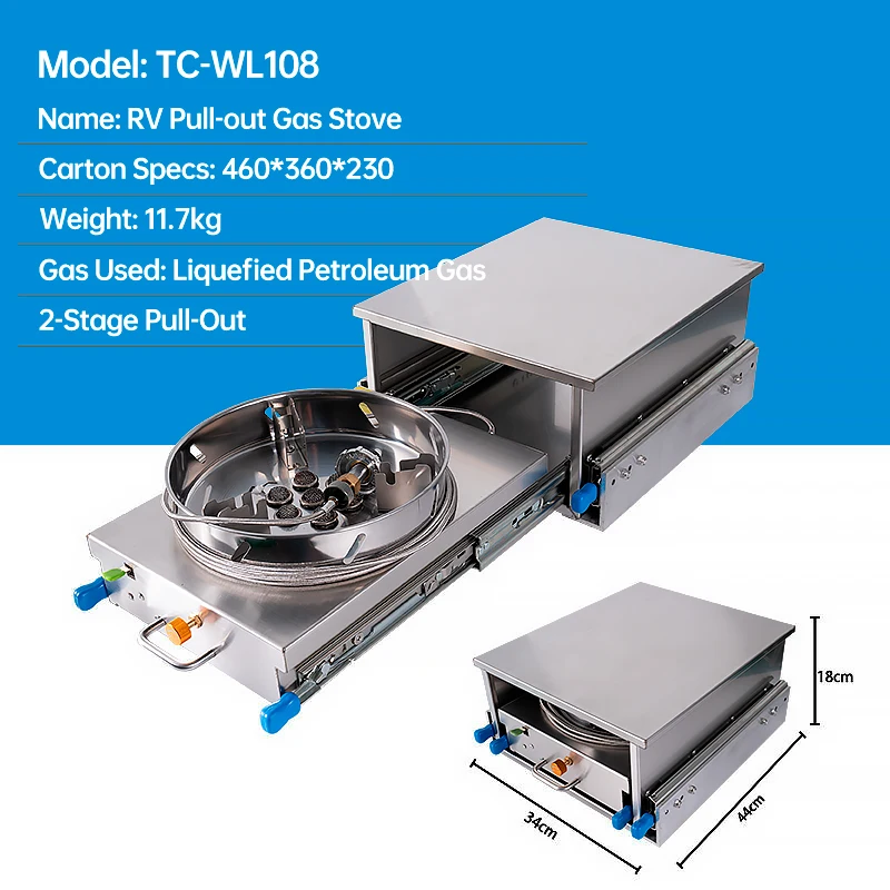 RV Slide Out Gas Stove Portable Butane Cooker 304 Stainless Steel Camping RV Kitchen