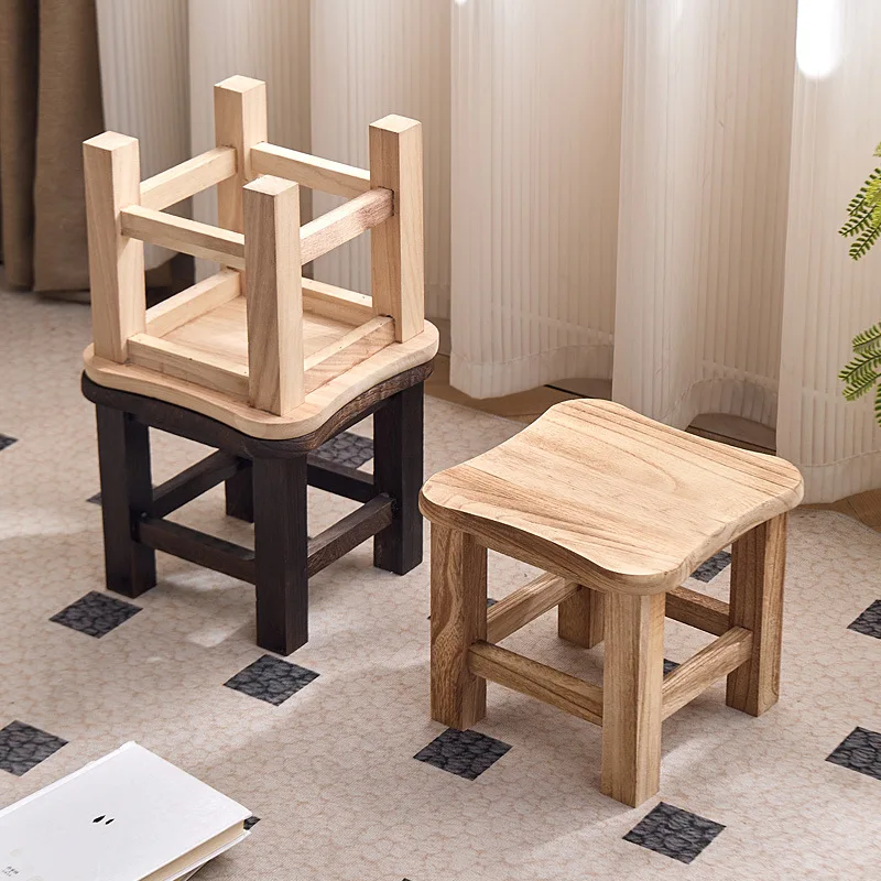 Solid Wood Stool Home Square Shoe Changing Stool Household Low Stools Living Room Bedroom Small Stool Simple Wooden Step Stool