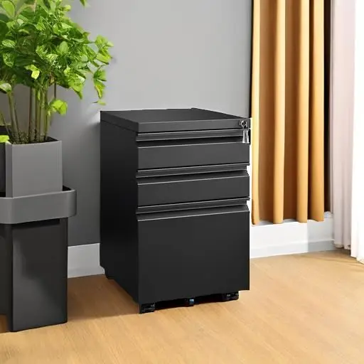 3-drawer filing cabinet, suitable for home offices, lockable mobile filing cabinet, fully assembled except for casters, black