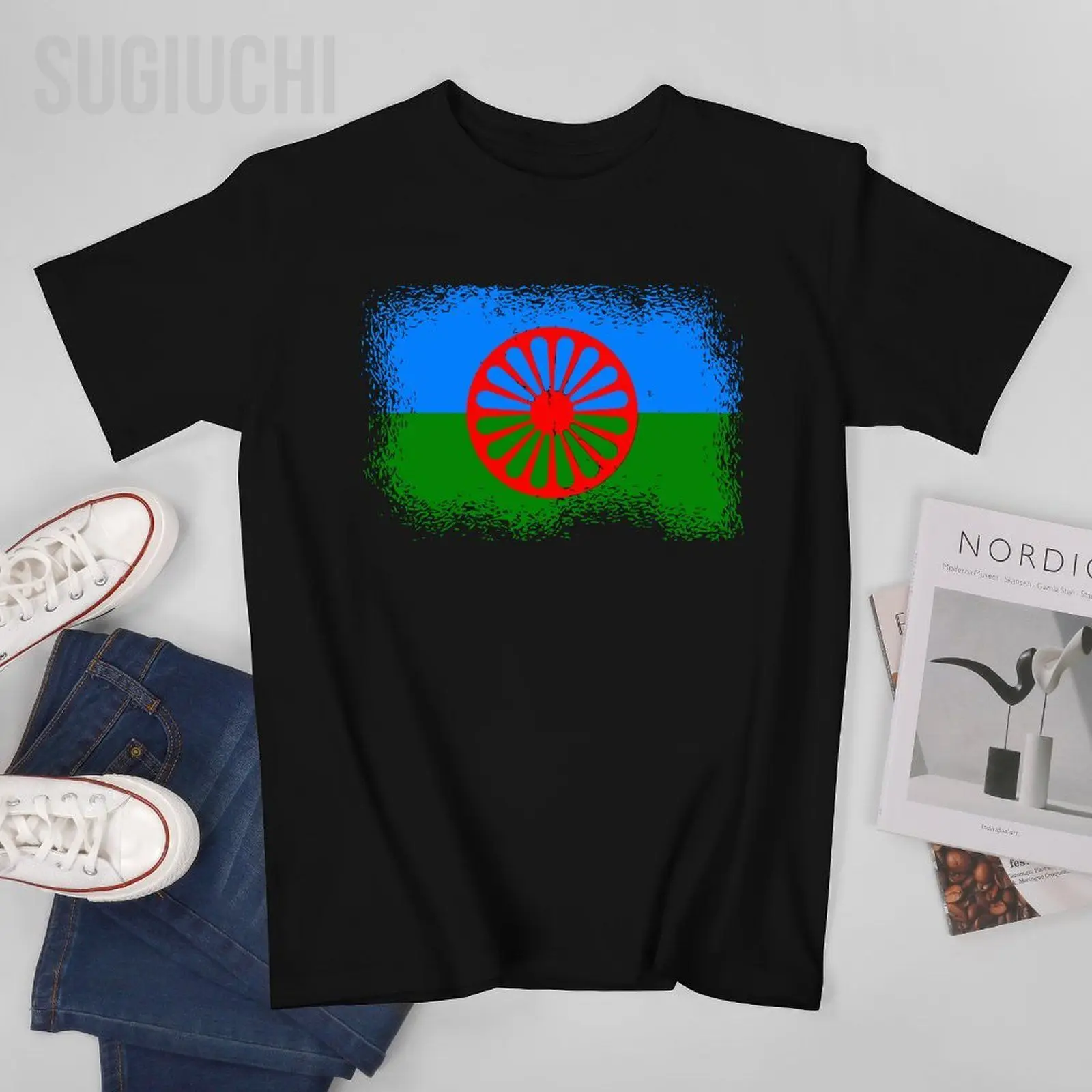 Unisex Men Romani Gypsy Flag Tshirt Tees T Shirts Women Boys 100% Cotton T-Shirt