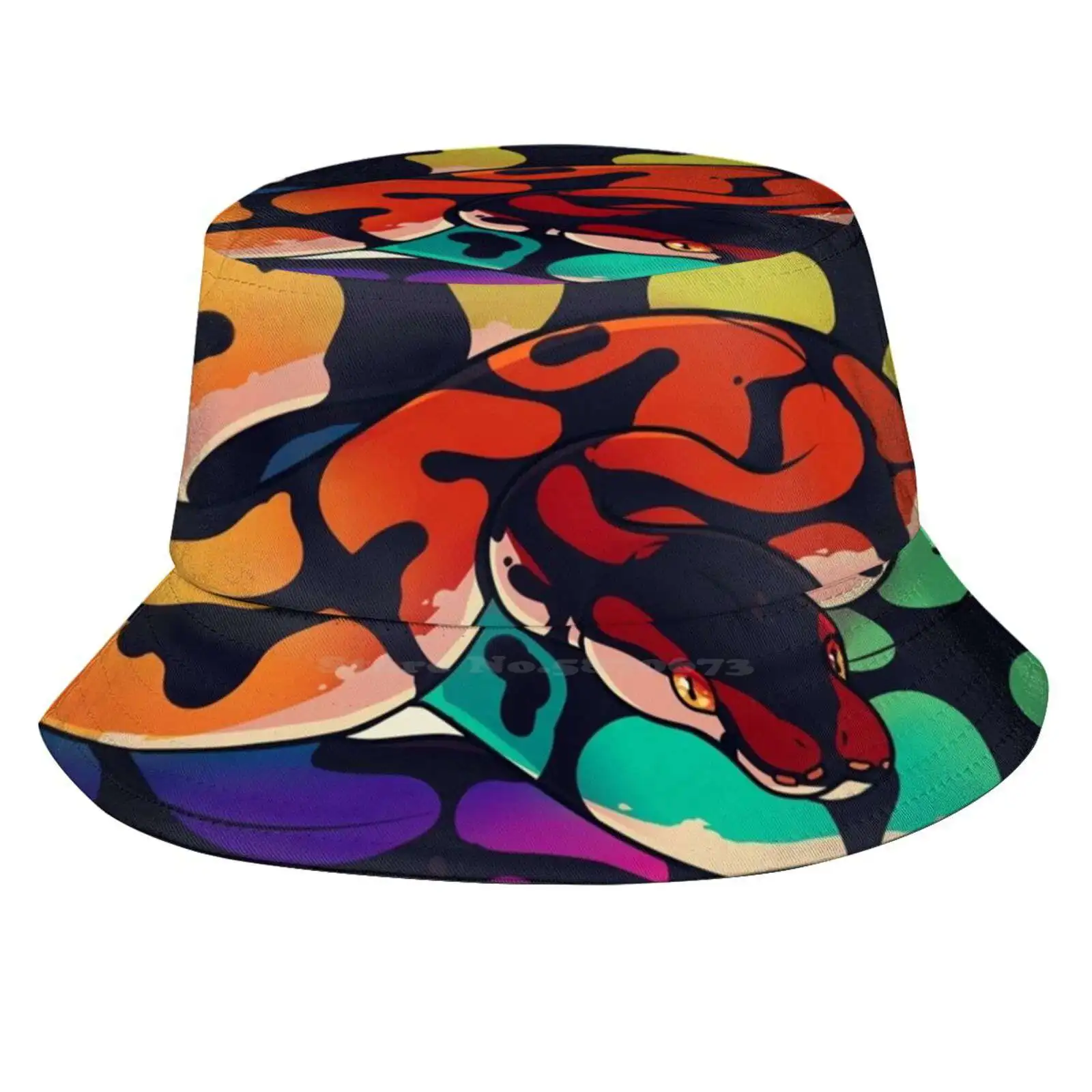 Rainbow Ball Python Sun Cap Fisherman Hat Bucket Hats Rainbow Ball Python Snake Cute Herp Reptile