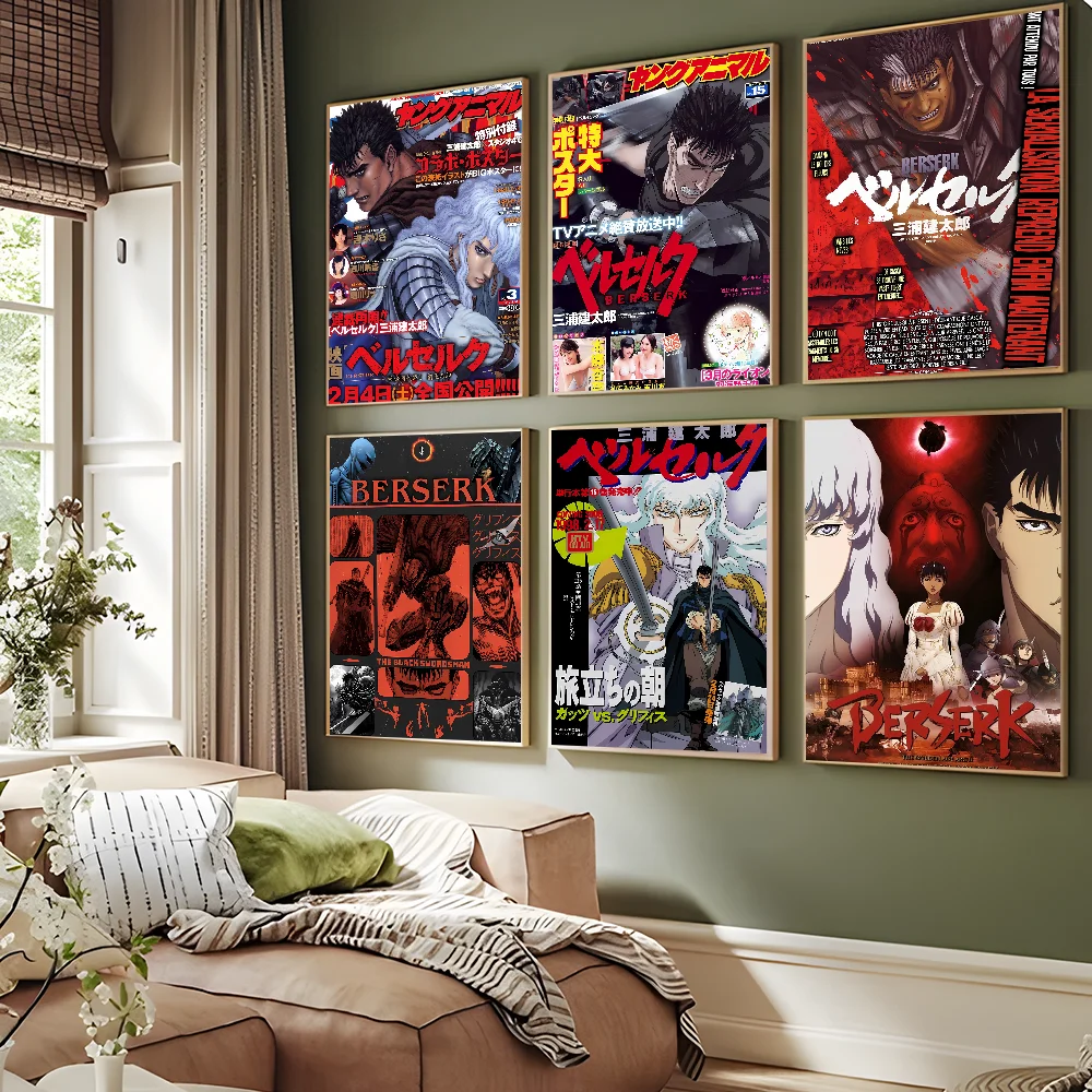 Berserk Anime Movie Sticky Posters Vintage Room Bar Cafe Decor Nordic Home Decor