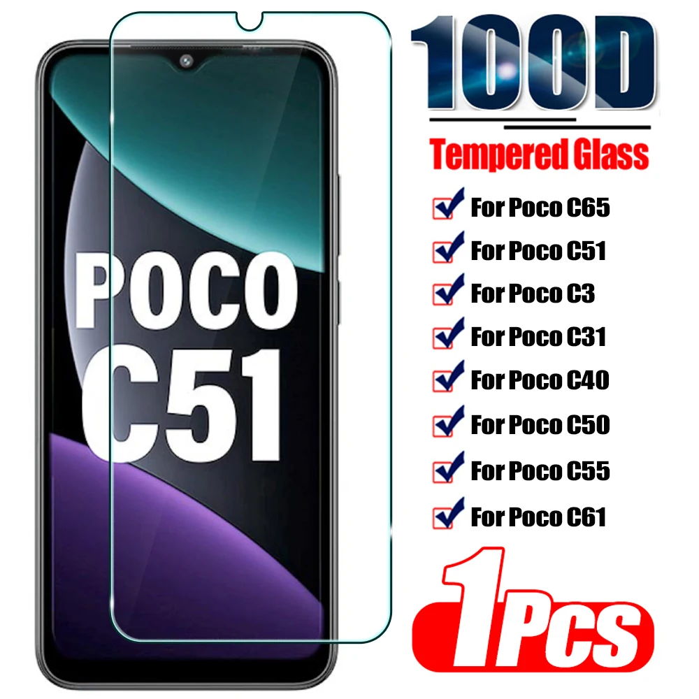 1szt HD Screen Protector dla Xiaomi POCO C65 C51 C61 C55 C50 C40 C31 Folia ze szkła hartowanego dla Xiaomi POCO C3 Glass