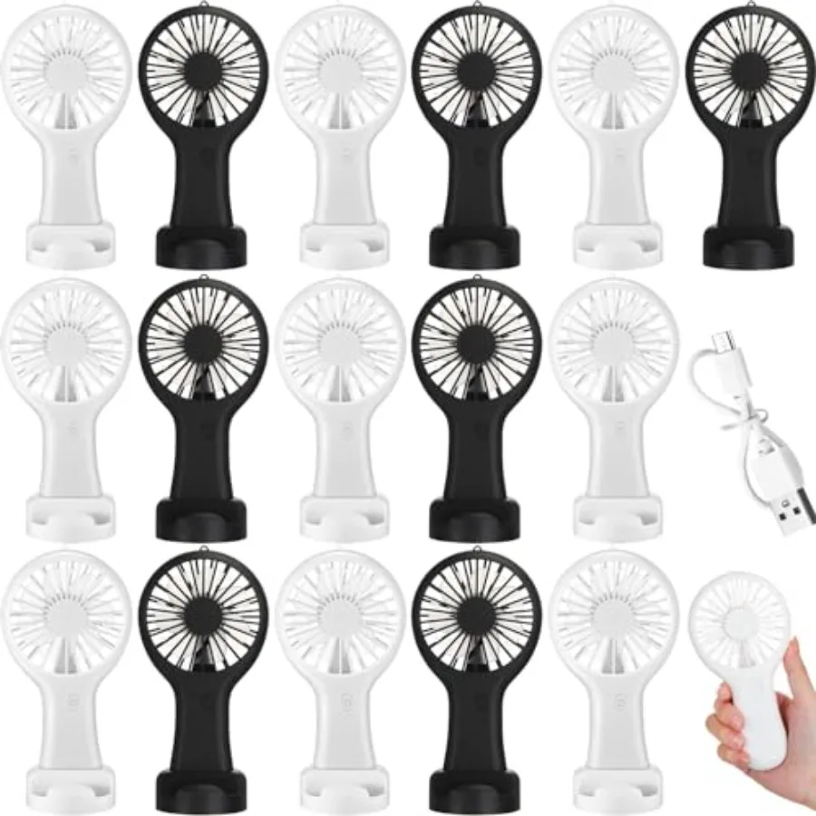 

Mini handheld fan for desk, outdoor, beach, wedding; ABS plastic; white and black; 3-speed USB rechargeable, compact and powerf