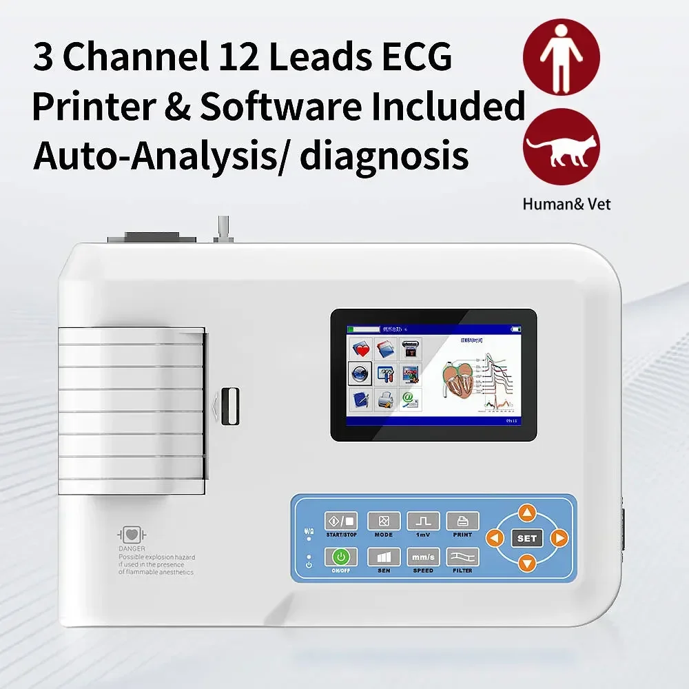 

CONTEC Digital 3 Channel 12 Leads ECG EKG Machine Electrocardiograph Human or Veterinary Use ECG300G