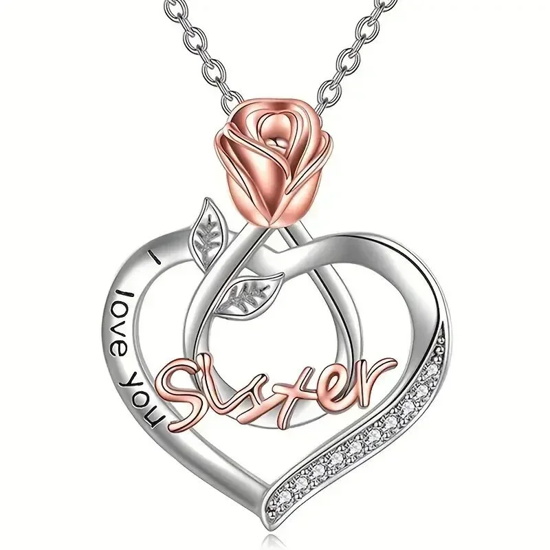 Rose Love Theme Double Color Flower Necklace 2024 European American Style Jewelry Gift for Girlfriend Sister Birthday Present