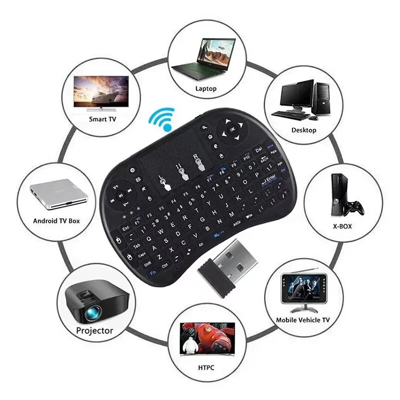 I8 Draadloos Toetsenbord 2.4Ghz Mini Engels Russische Touchpad Toetsenbord Antenne Muis Afstandsbediening Laptop Tv Box Projector