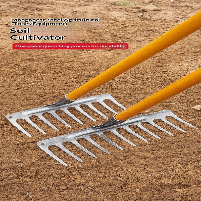 9-11 Tooth Iron Rake for Land Tilling Soil Loosening Flat Ground Grass Removal Rake