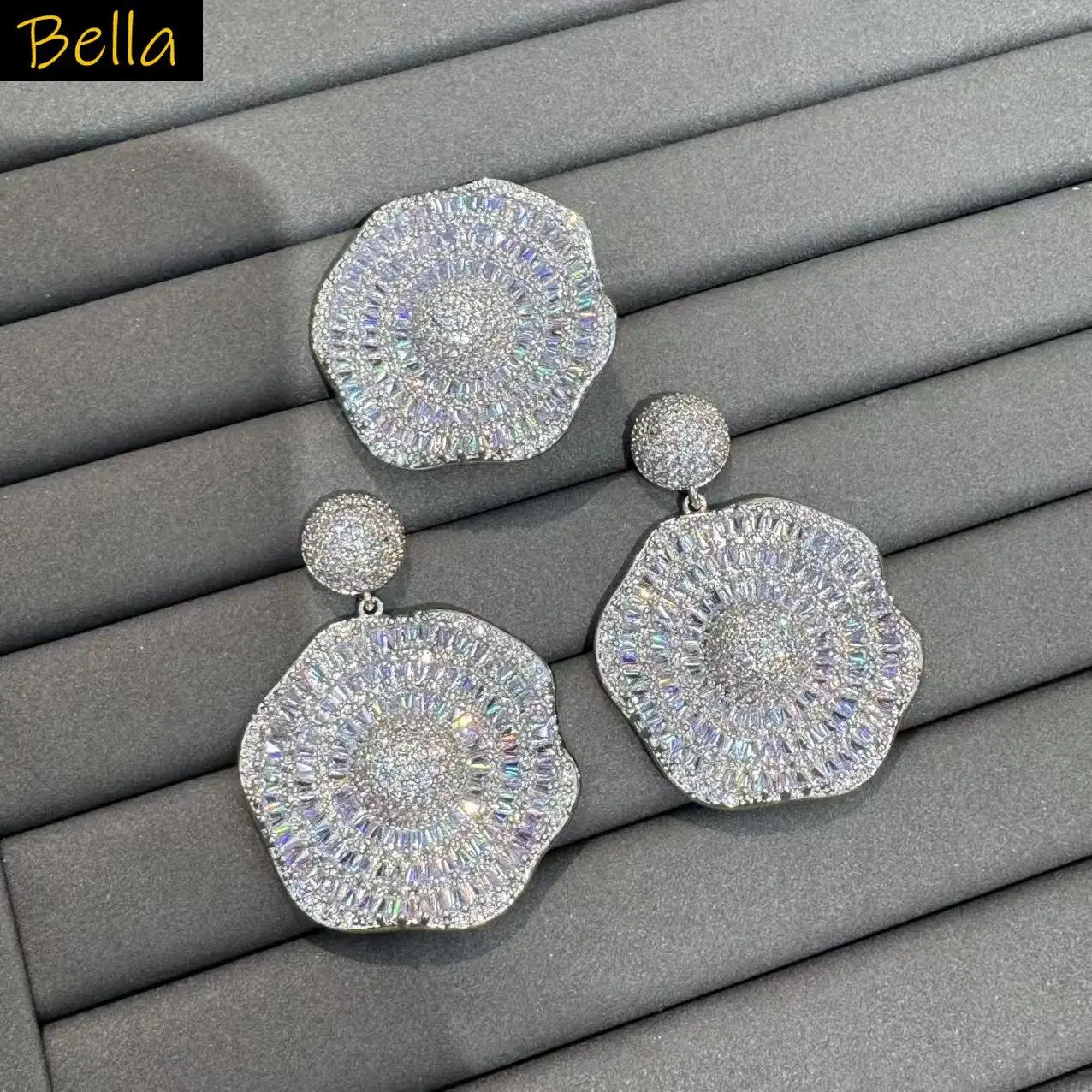 

sparkly zirconia earrings and ring women jewelry fushia silver gold color round pendant earrings ring dinner party wedding