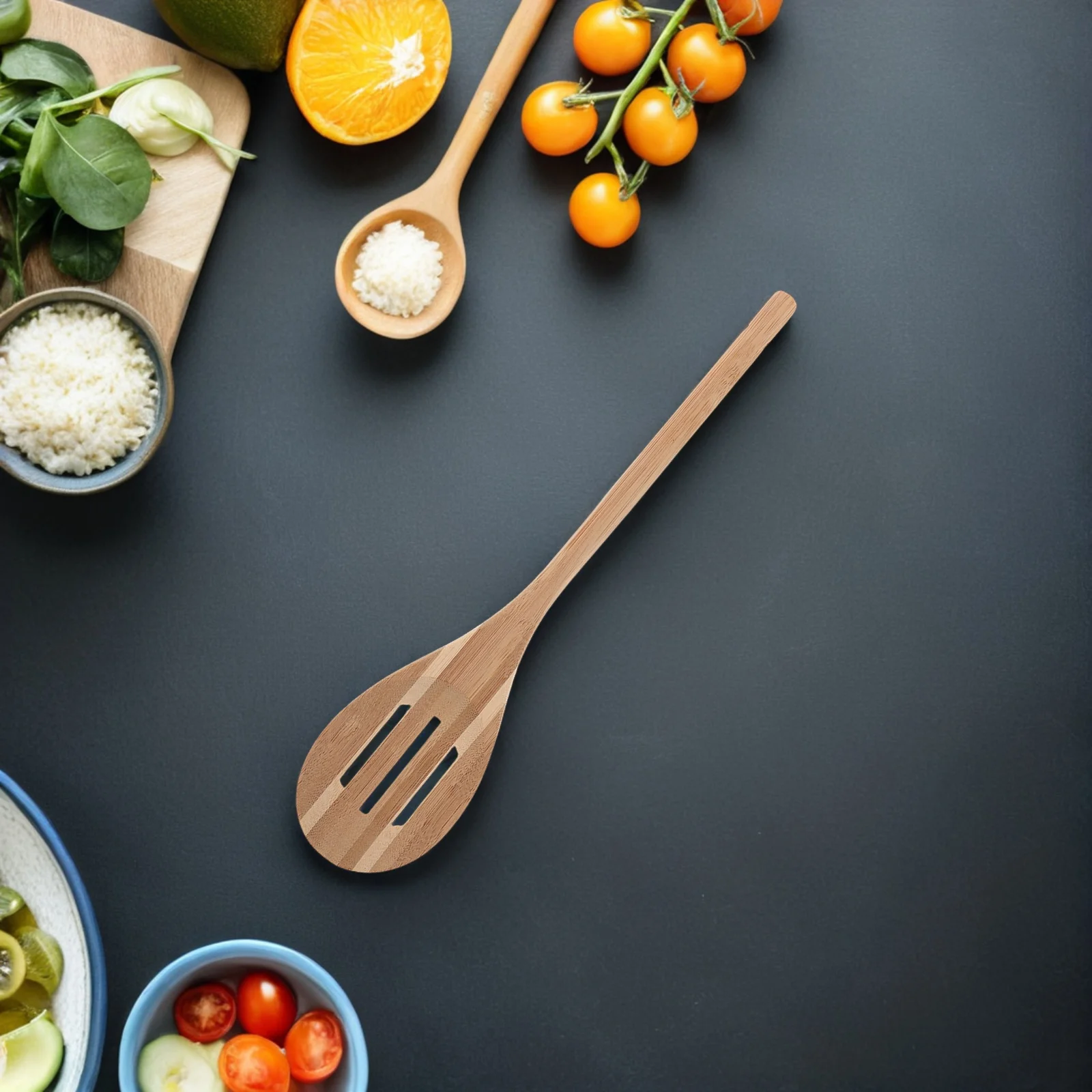 

3Pcs Bamboo Serving Utensils Nonstick Smooth Finish Round Handle Design Versatile Use Kitchen Spoons Spatulas Bamboo Scoop