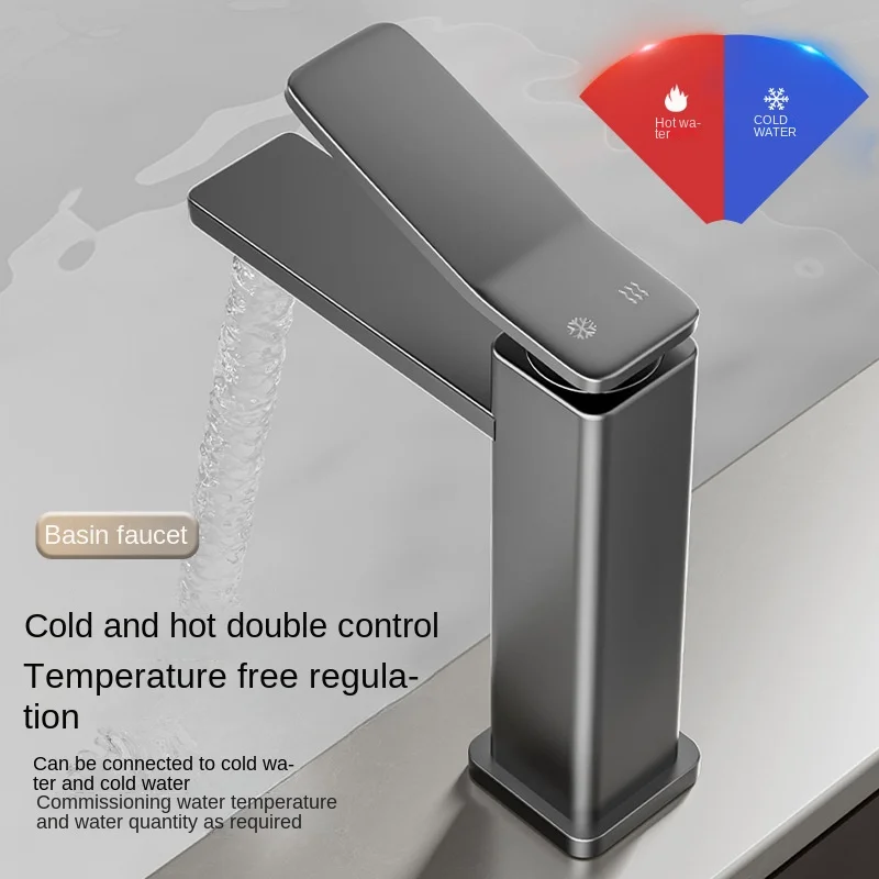 ceramic basin bathroom cabinet faucet rinse table splash proof head Gun ash space aluminum hot and cold faucet washbasin