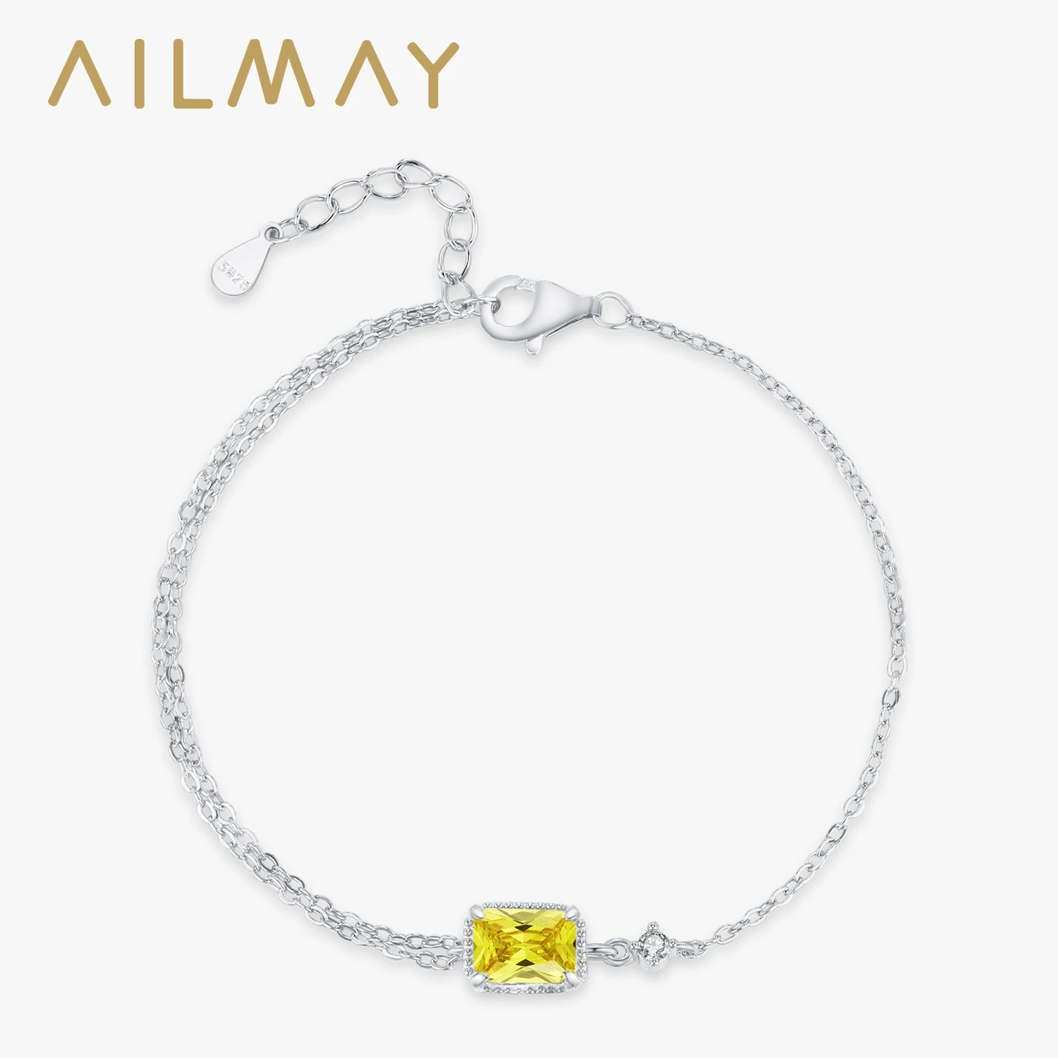 

Браслеты Ailmay из стерлингового серебра 925 пробы с блестящими желтыми цирконами прямоугольной формы для женщин на каждый день, для отпуска и свиданий.