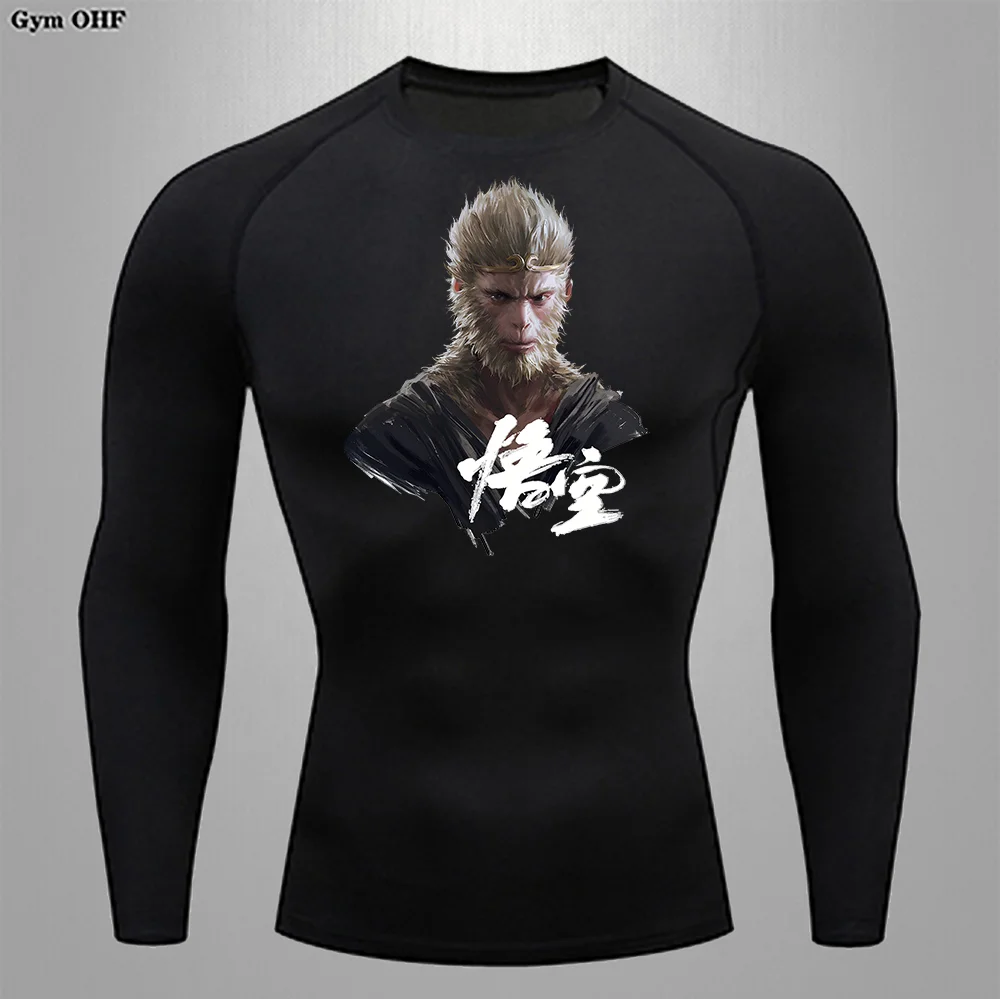 Men’s T shirt Gym Clothing  Anime Printed Long Sleeved Workout Fitness Compression Shirt Thin Tight Bottoming Sports T shirt Top