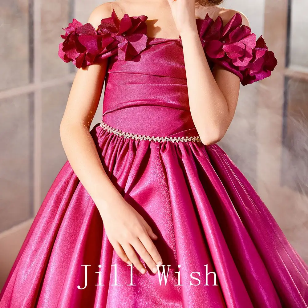 Jill desejo elegante fúcsia vestido da menina apliques lilás princesa dubai vestido para crianças festa de comunhão casamento quinceanera 2025 j167