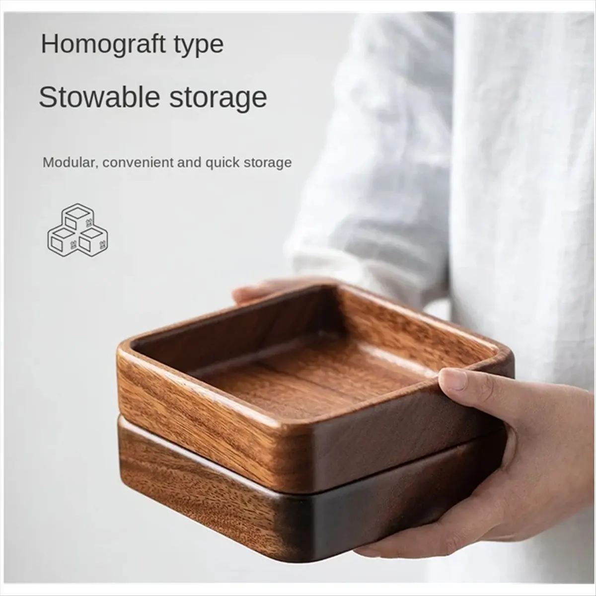 NEW Walnut Plate Solid Wood Round Dessert Plate Japanese Tableware Stackable Dessert Wooden Tray Tea Tray A